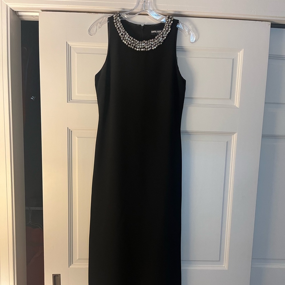 Black evening dress. Great for holidays and black tie events.